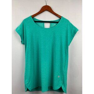 Tuff Athletics Womens Turquoise Athletic Top Loose Fit Keyhole Back Moisture Wic